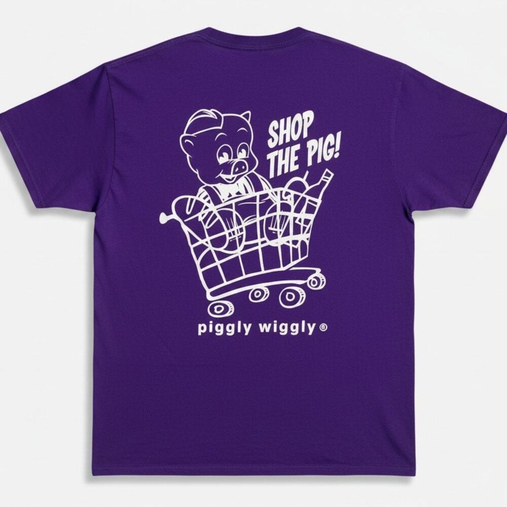 Piggly Wiggly Grocery Store Shop the Pig Purple Graphic Medium T-Shirt Southern